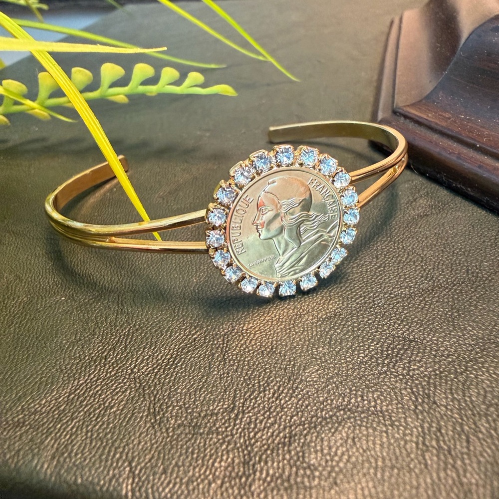 Gold Coin-Accent Crystal Cuff Bracelet - Gold